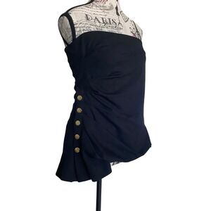 Loft Tube Top Womens Medium Black‎ Strapless Ruched Gold Button Asymmetric